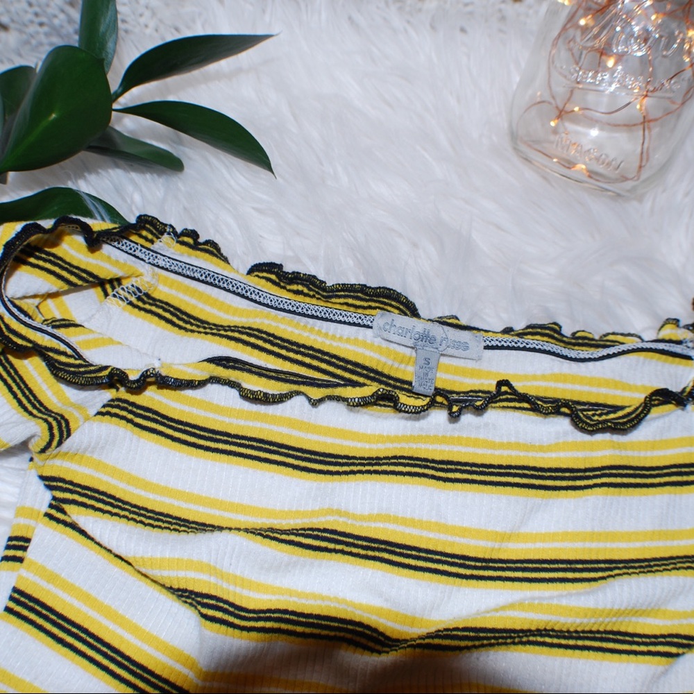 striped yellow black & white off the shoulder top
